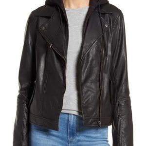 Caslon Leather Moto Jacket with hoodie - Nordstrom